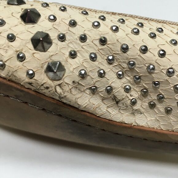 Sam Edelman Addy Spiked Studded Snake Embossed Leather Flats 9.5 Cream/Silver - Picture 6 of 12